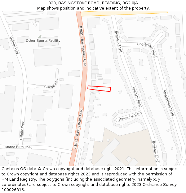 323, BASINGSTOKE ROAD, READING, RG2 0JA: Location map and indicative extent of plot