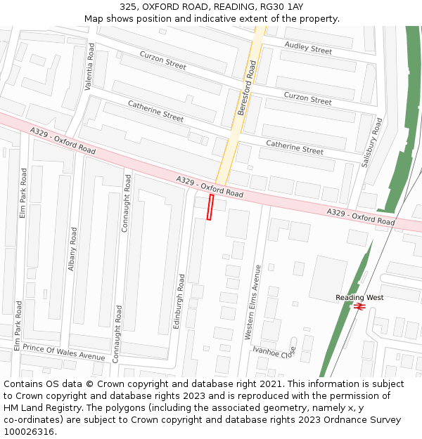 325, OXFORD ROAD, READING, RG30 1AY: Location map and indicative extent of plot