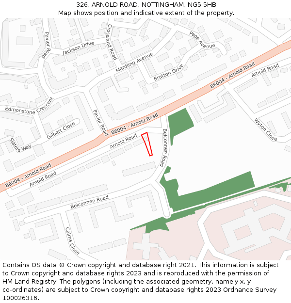 326, ARNOLD ROAD, NOTTINGHAM, NG5 5HB: Location map and indicative extent of plot