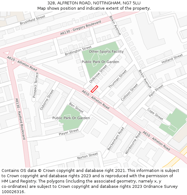328, ALFRETON ROAD, NOTTINGHAM, NG7 5LU: Location map and indicative extent of plot