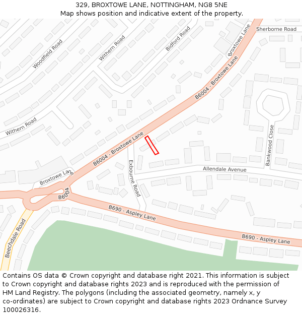 329, BROXTOWE LANE, NOTTINGHAM, NG8 5NE: Location map and indicative extent of plot