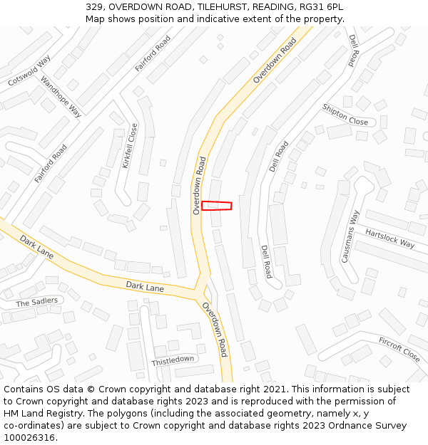 329, OVERDOWN ROAD, TILEHURST, READING, RG31 6PL: Location map and indicative extent of plot