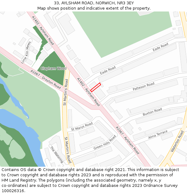 33, AYLSHAM ROAD, NORWICH, NR3 3EY: Location map and indicative extent of plot