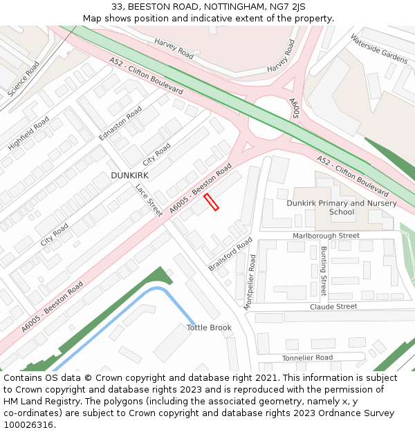 33, BEESTON ROAD, NOTTINGHAM, NG7 2JS: Location map and indicative extent of plot