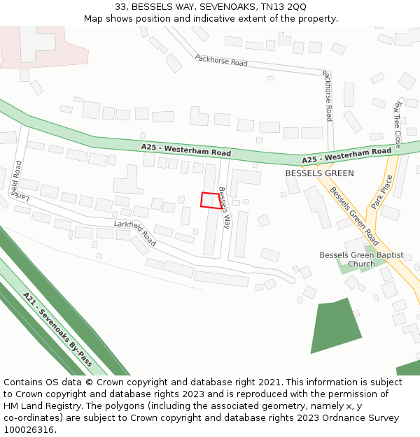 33, BESSELS WAY, SEVENOAKS, TN13 2QQ: Location map and indicative extent of plot