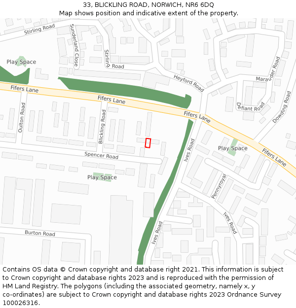 33, BLICKLING ROAD, NORWICH, NR6 6DQ: Location map and indicative extent of plot