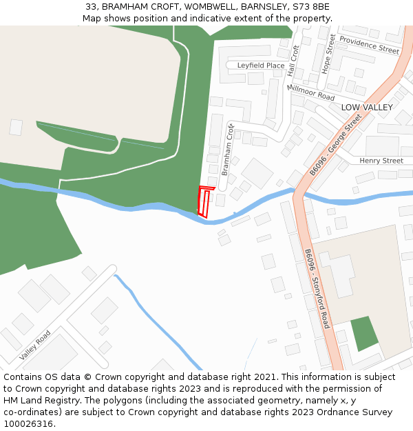 33, BRAMHAM CROFT, WOMBWELL, BARNSLEY, S73 8BE: Location map and indicative extent of plot