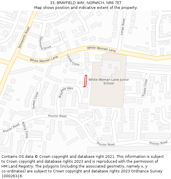 33, BRAYFIELD WAY, NORWICH, NR6 7ET: Location map and indicative extent of plot