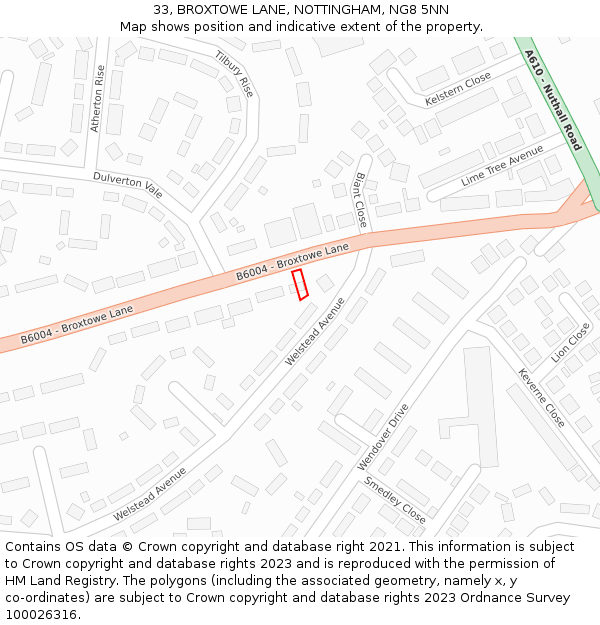 33, BROXTOWE LANE, NOTTINGHAM, NG8 5NN: Location map and indicative extent of plot