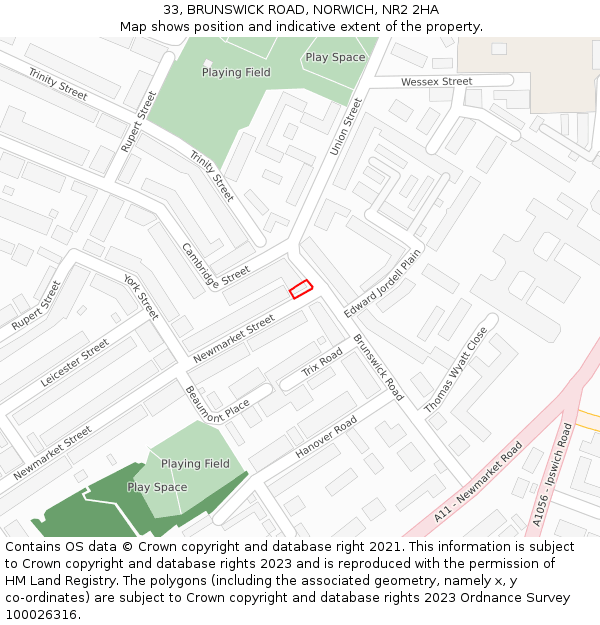 33, BRUNSWICK ROAD, NORWICH, NR2 2HA: Location map and indicative extent of plot