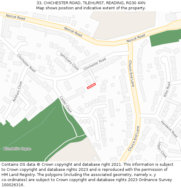 33, CHICHESTER ROAD, TILEHURST, READING, RG30 4XN: Location map and indicative extent of plot