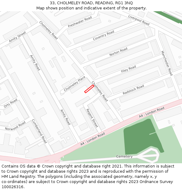 33, CHOLMELEY ROAD, READING, RG1 3NQ: Location map and indicative extent of plot