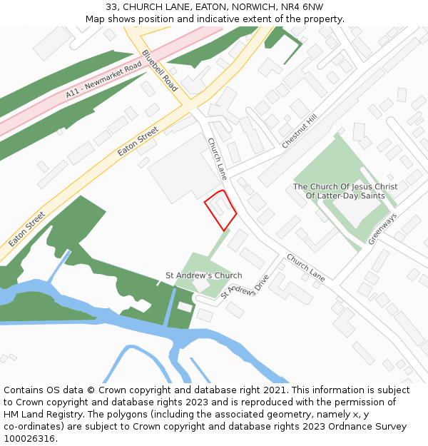 33, CHURCH LANE, EATON, NORWICH, NR4 6NW: Location map and indicative extent of plot