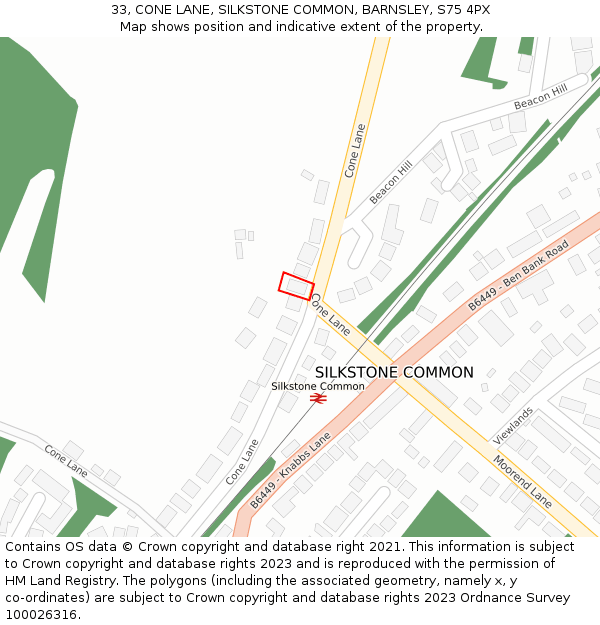 33, CONE LANE, SILKSTONE COMMON, BARNSLEY, S75 4PX: Location map and indicative extent of plot