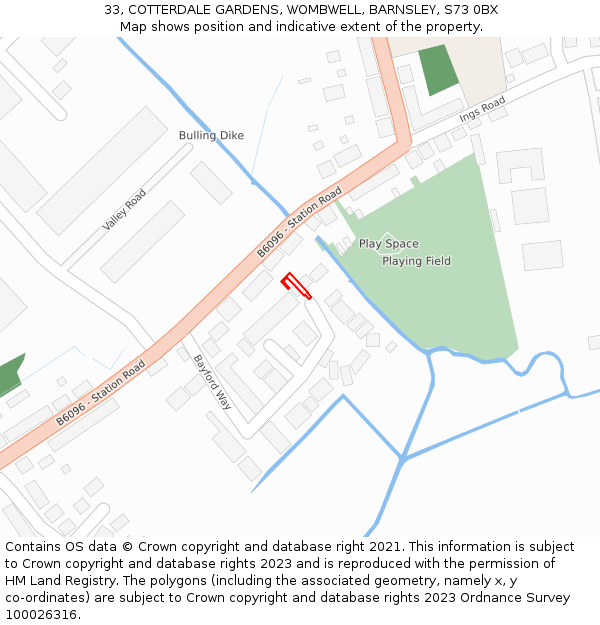 33, COTTERDALE GARDENS, WOMBWELL, BARNSLEY, S73 0BX: Location map and indicative extent of plot