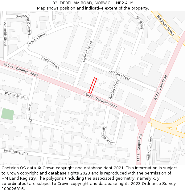 33, DEREHAM ROAD, NORWICH, NR2 4HY: Location map and indicative extent of plot