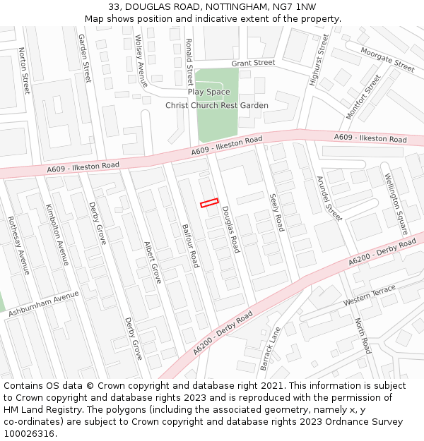 33, DOUGLAS ROAD, NOTTINGHAM, NG7 1NW: Location map and indicative extent of plot