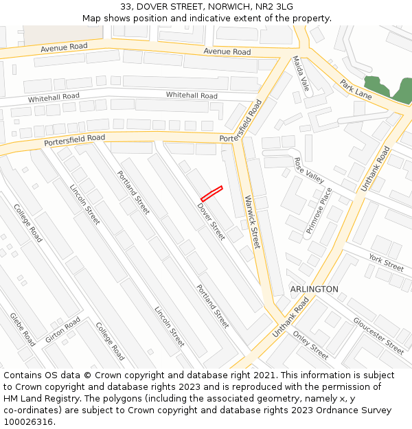 33, DOVER STREET, NORWICH, NR2 3LG: Location map and indicative extent of plot