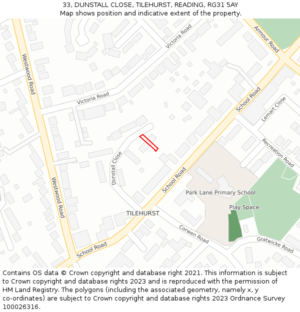 33, DUNSTALL CLOSE, TILEHURST, READING, RG31 5AY: Location map and indicative extent of plot