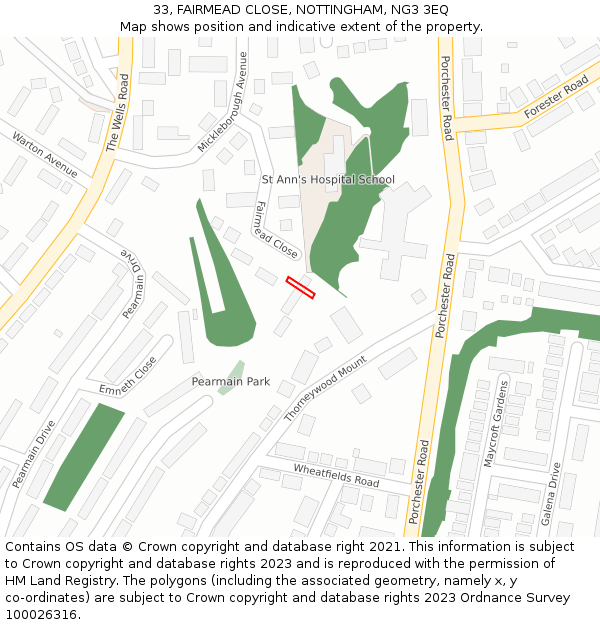 33, FAIRMEAD CLOSE, NOTTINGHAM, NG3 3EQ: Location map and indicative extent of plot