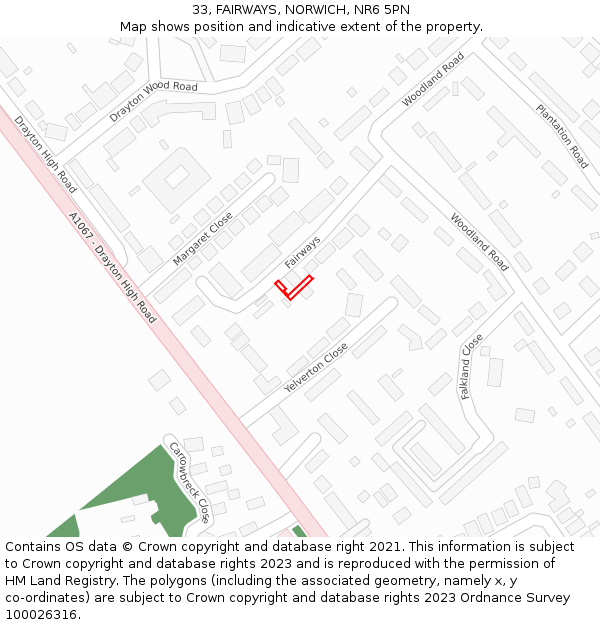 33, FAIRWAYS, NORWICH, NR6 5PN: Location map and indicative extent of plot
