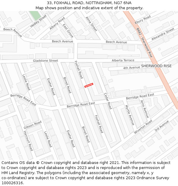 33, FOXHALL ROAD, NOTTINGHAM, NG7 6NA: Location map and indicative extent of plot