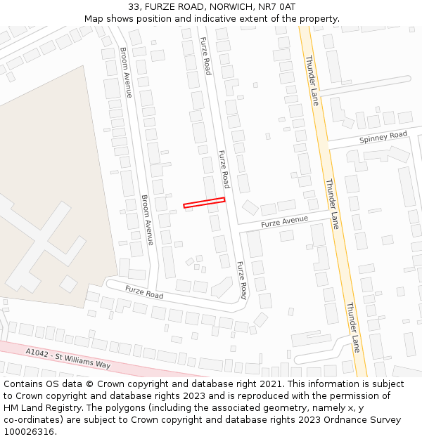 33, FURZE ROAD, NORWICH, NR7 0AT: Location map and indicative extent of plot