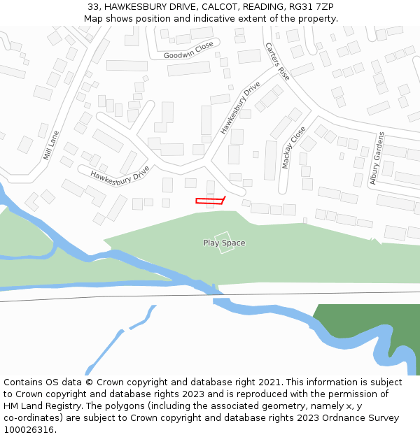 33, HAWKESBURY DRIVE, CALCOT, READING, RG31 7ZP: Location map and indicative extent of plot
