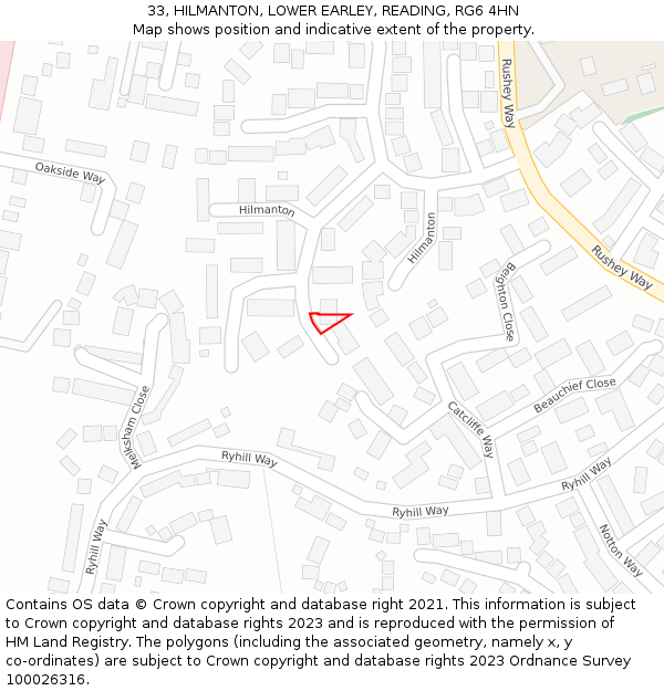 33, HILMANTON, LOWER EARLEY, READING, RG6 4HN: Location map and indicative extent of plot