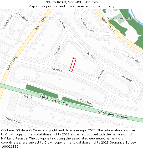 33, JEX ROAD, NORWICH, NR5 8XD: Location map and indicative extent of plot