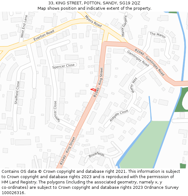 33, KING STREET, POTTON, SANDY, SG19 2QZ: Location map and indicative extent of plot