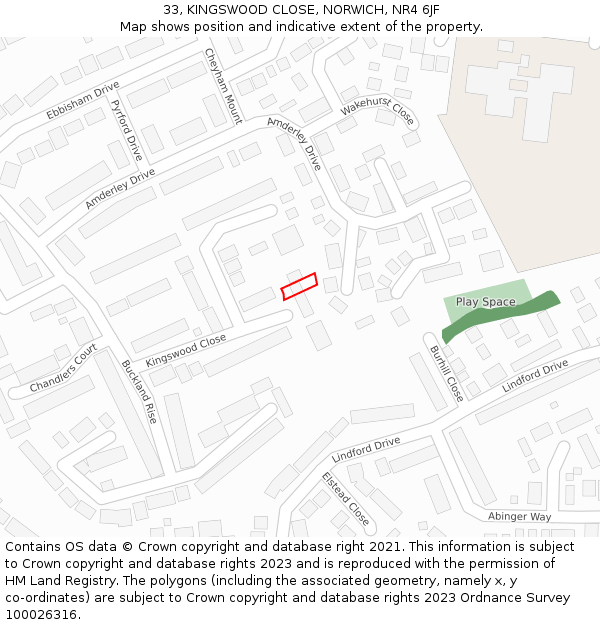 33, KINGSWOOD CLOSE, NORWICH, NR4 6JF: Location map and indicative extent of plot