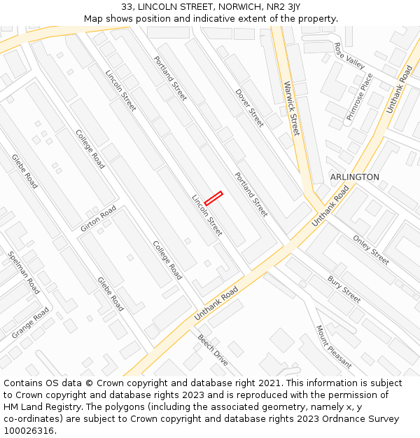 33, LINCOLN STREET, NORWICH, NR2 3JY: Location map and indicative extent of plot