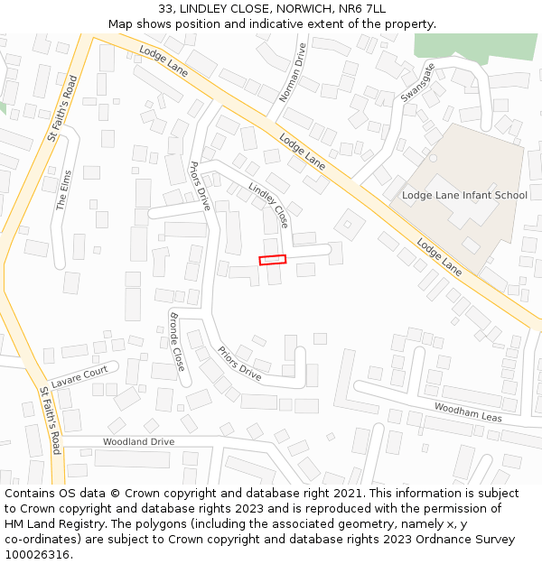 33, LINDLEY CLOSE, NORWICH, NR6 7LL: Location map and indicative extent of plot