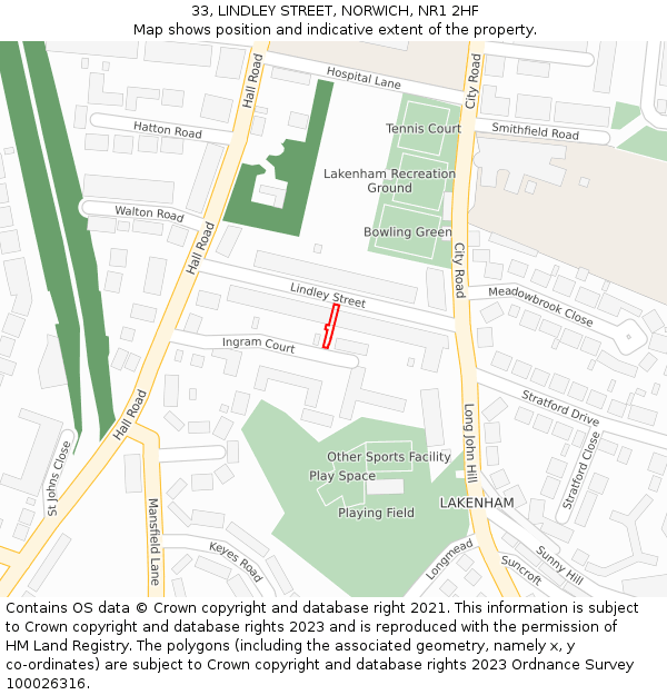 33, LINDLEY STREET, NORWICH, NR1 2HF: Location map and indicative extent of plot
