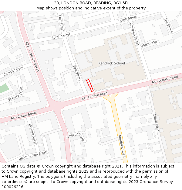 33, LONDON ROAD, READING, RG1 5BJ: Location map and indicative extent of plot