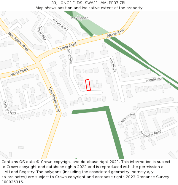 33, LONGFIELDS, SWAFFHAM, PE37 7RH: Location map and indicative extent of plot