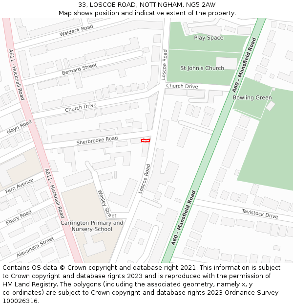 33, LOSCOE ROAD, NOTTINGHAM, NG5 2AW: Location map and indicative extent of plot