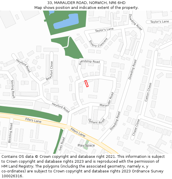 33, MARAUDER ROAD, NORWICH, NR6 6HD: Location map and indicative extent of plot