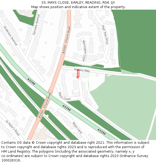 33, MAYS CLOSE, EARLEY, READING, RG6 1JY: Location map and indicative extent of plot