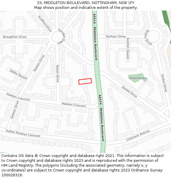 33, MIDDLETON BOULEVARD, NOTTINGHAM, NG8 1FY: Location map and indicative extent of plot