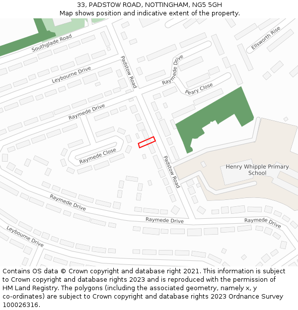 33, PADSTOW ROAD, NOTTINGHAM, NG5 5GH: Location map and indicative extent of plot