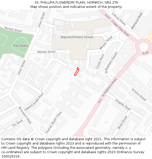 33, PHILLIPA FLOWERDAY PLAIN, NORWICH, NR2 2TA: Location map and indicative extent of plot