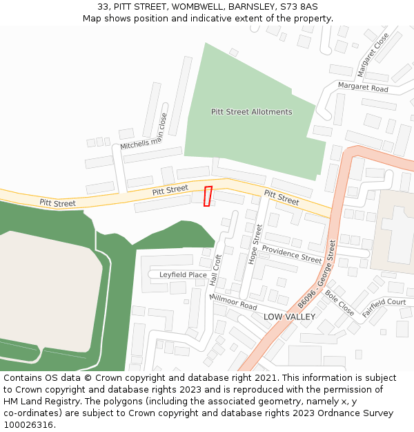 33, PITT STREET, WOMBWELL, BARNSLEY, S73 8AS: Location map and indicative extent of plot