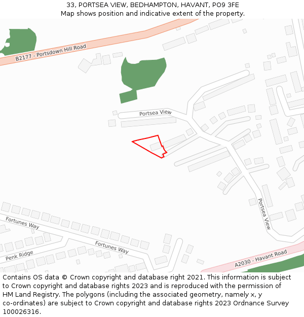 33, PORTSEA VIEW, BEDHAMPTON, HAVANT, PO9 3FE: Location map and indicative extent of plot