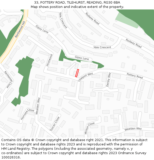 33, POTTERY ROAD, TILEHURST, READING, RG30 6BA: Location map and indicative extent of plot