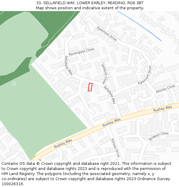 33, SELLAFIELD WAY, LOWER EARLEY, READING, RG6 3BT: Location map and indicative extent of plot