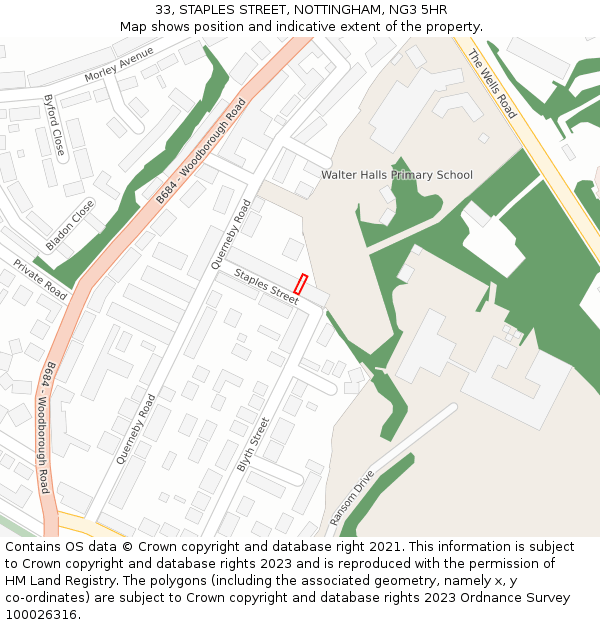 33, STAPLES STREET, NOTTINGHAM, NG3 5HR: Location map and indicative extent of plot