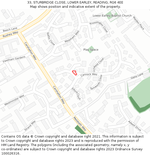 33, STURBRIDGE CLOSE, LOWER EARLEY, READING, RG6 4EE: Location map and indicative extent of plot