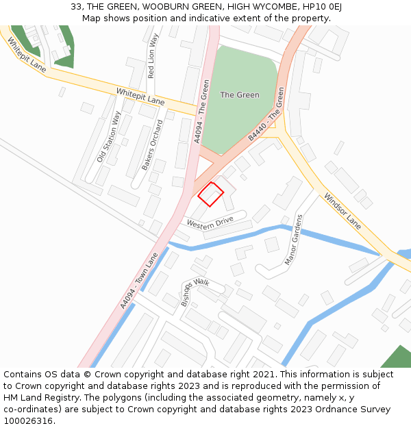 33, THE GREEN, WOOBURN GREEN, HIGH WYCOMBE, HP10 0EJ: Location map and indicative extent of plot